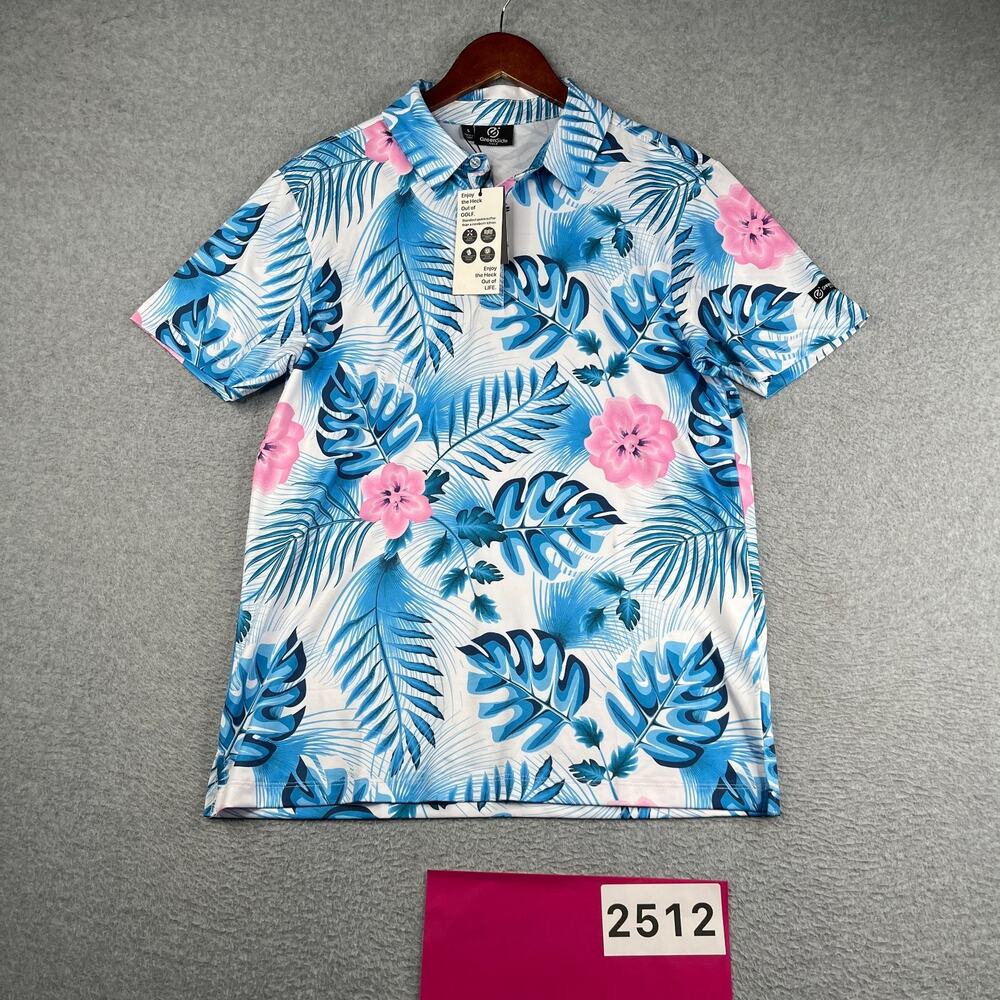 Greenside Golf Performance Tropical Print Colorful Polo Shirt Men Small NEW NWT